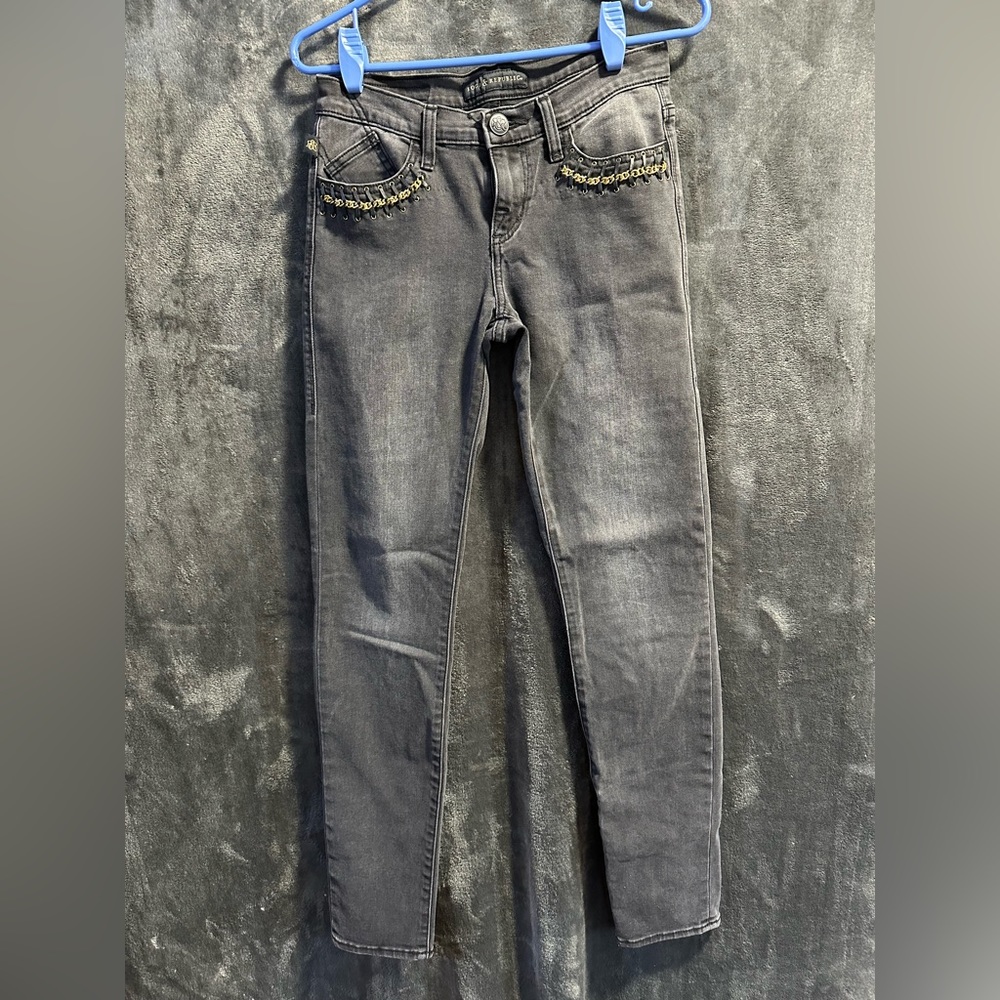 Women’s Rock & Republic Black Jeans With Gold Chain Detail Pockets Size 4